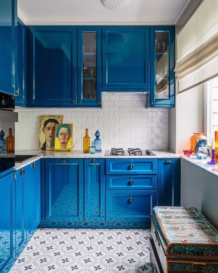 ensemble de cuisine bleu