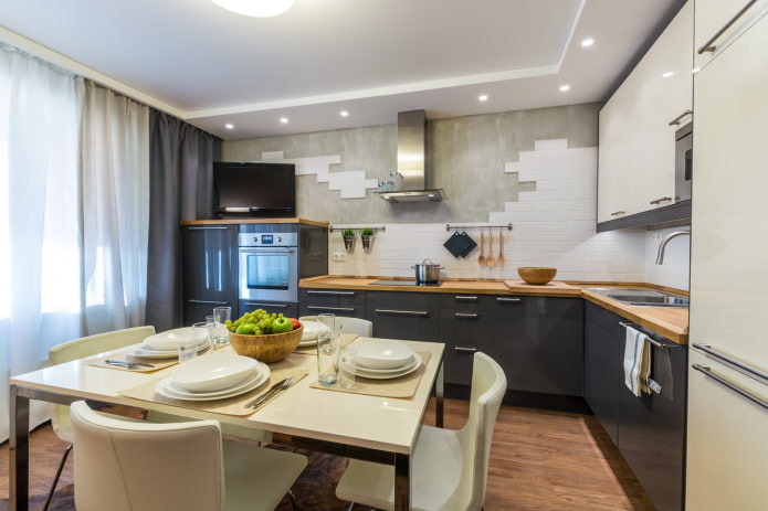 Cuisine d'angle avec meuble haut