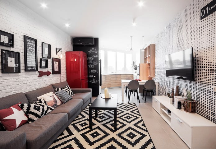 Cuisine avec salon dans un appartement