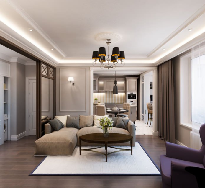 projet d'un appartement de deux pièces dans les tons marron et beige