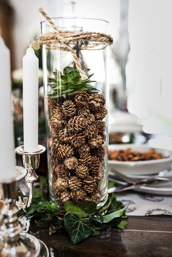 Pommes de pin dans un vase