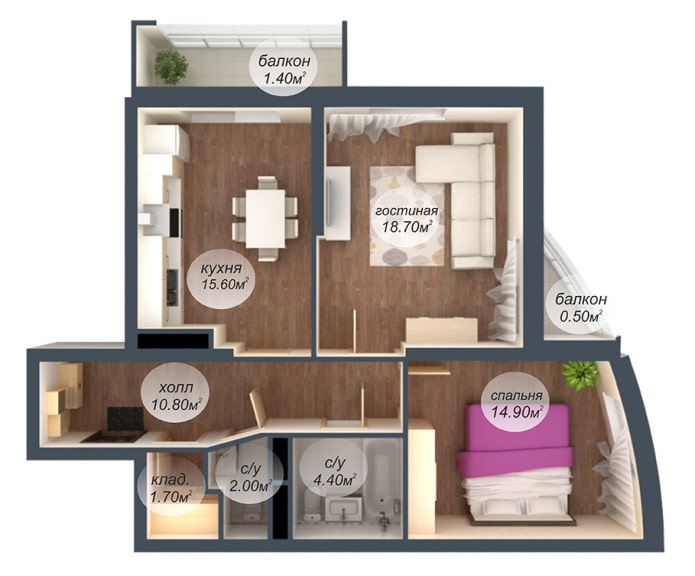 Plan d'un appartement de 70 mètres carrés
