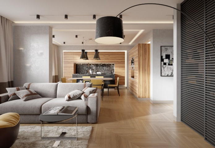intérieur d'un appartement de 70 mètres carrés dans un style moderne