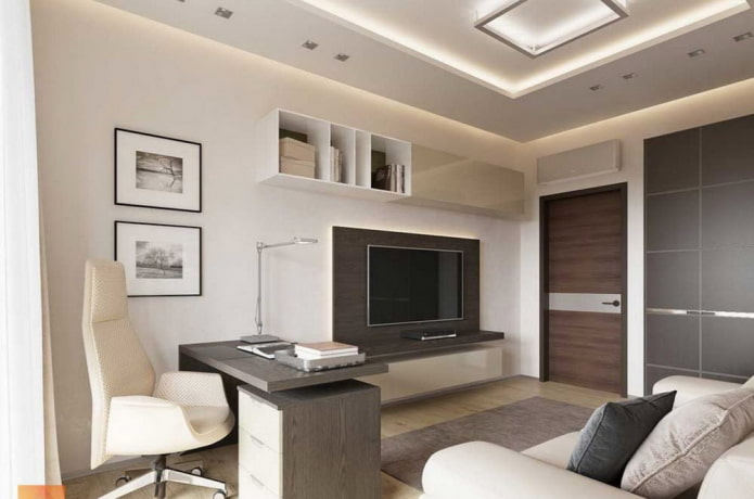 conception de bureau à l'intérieur d'un appartement de 70 mètres carrés