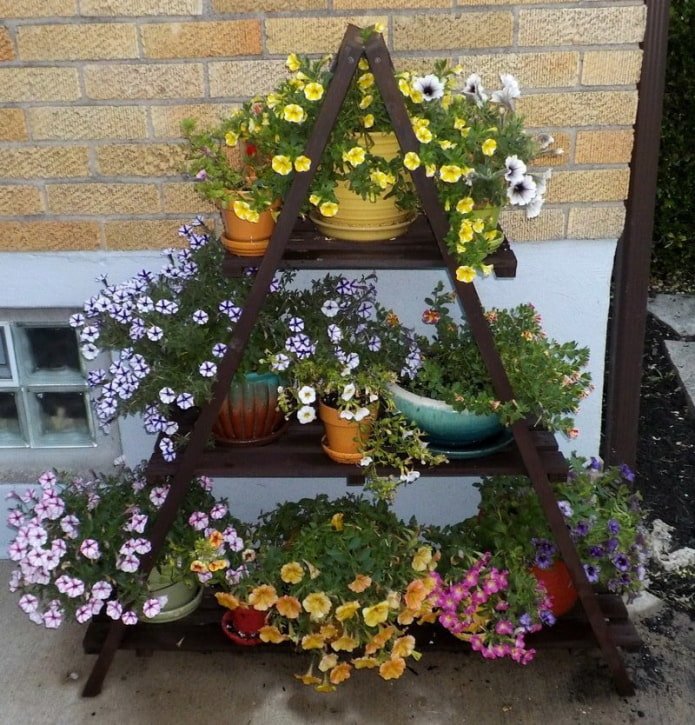 Support avec pots de fleurs à la datcha