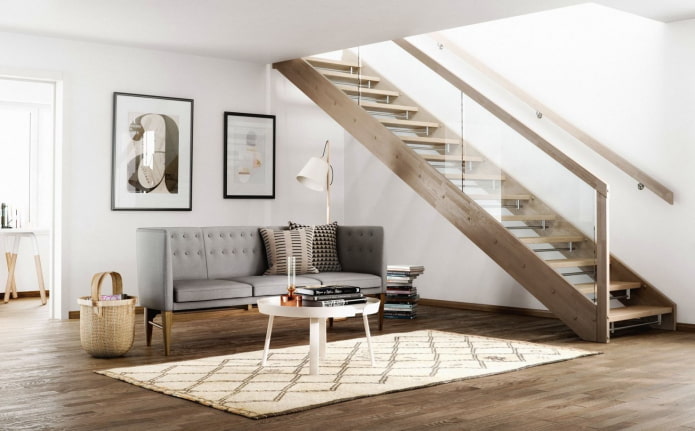 Escalier à l'intérieur d'une maison de style scandinave