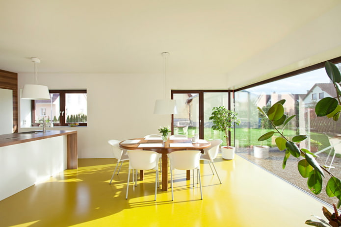 linoléum jaune dans la cuisine