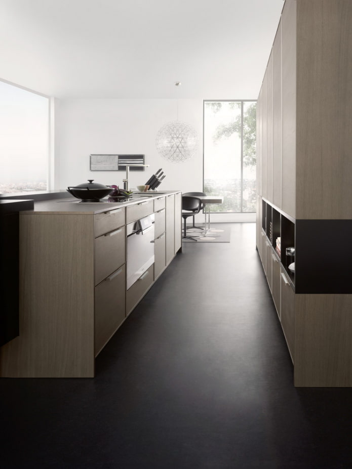linoléum noir dans l'intérieur de la cuisine
