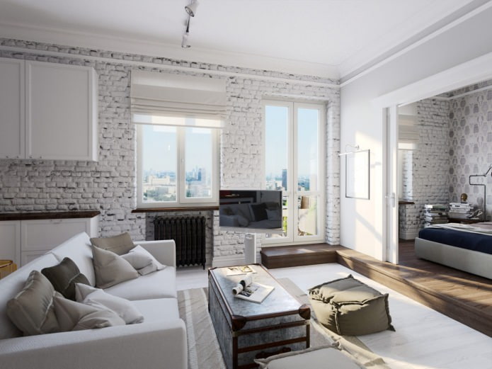 Brique blanche dans l'intérieur du studio
