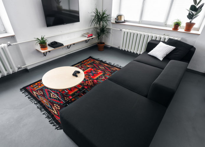 Intérieur de salon de style loft blanc et gris