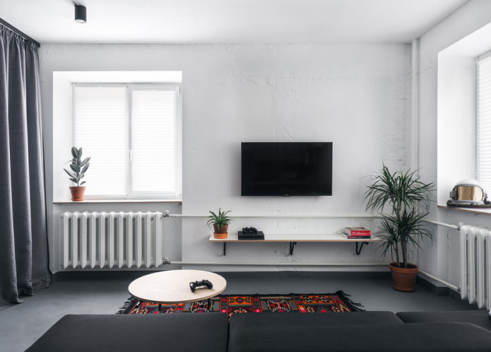 Intérieur de salon de style loft blanc