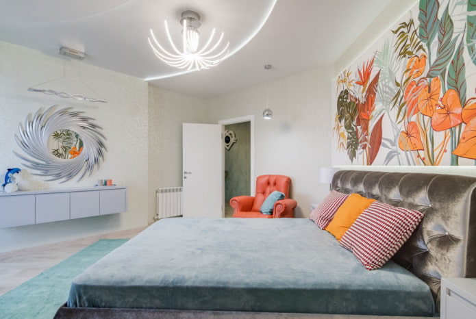 Lustre au plafond d'une chambre de style moderne