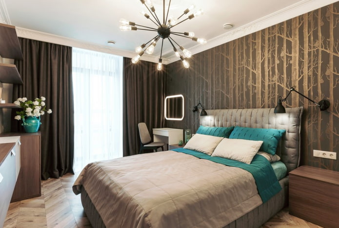 Lustre au plafond d'une chambre de style moderne