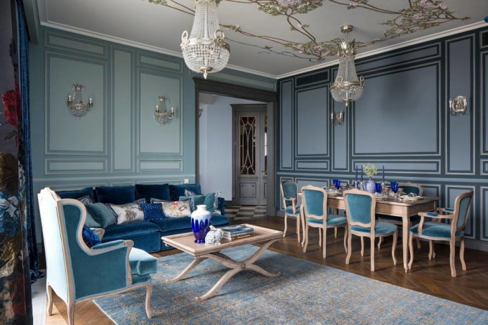 lustres au plafond dans le design du salon