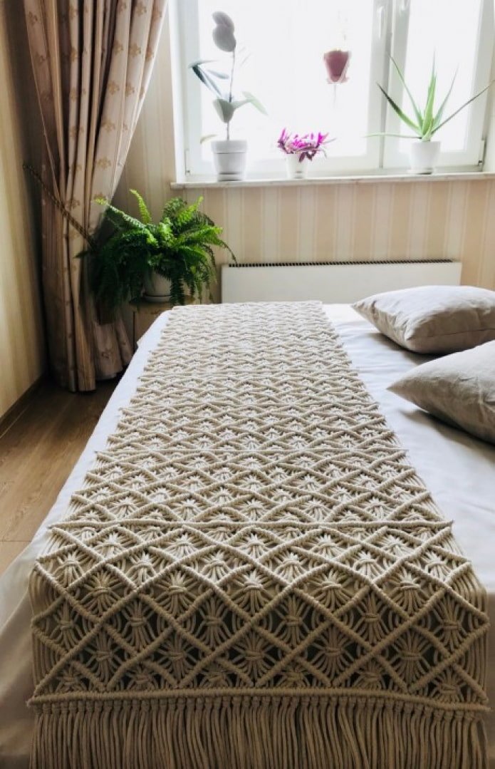 couverture de lit en macramé