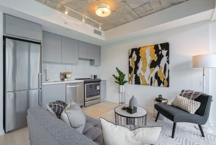 conception d'une petite cuisine-salon