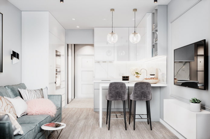 conception d'une petite cuisine-salon