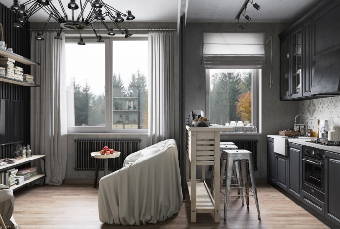 conception d'une petite cuisine-salon