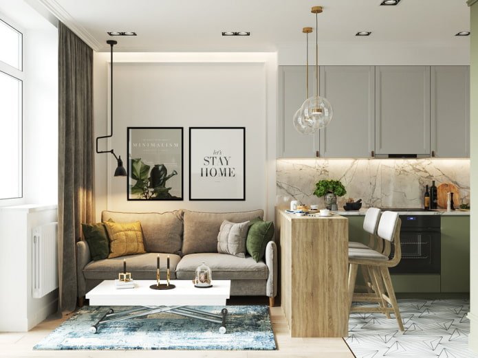 Petit salon avec cuisine