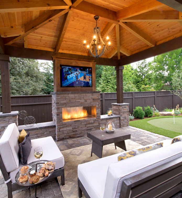 Gazebo ouvert avec mobilier