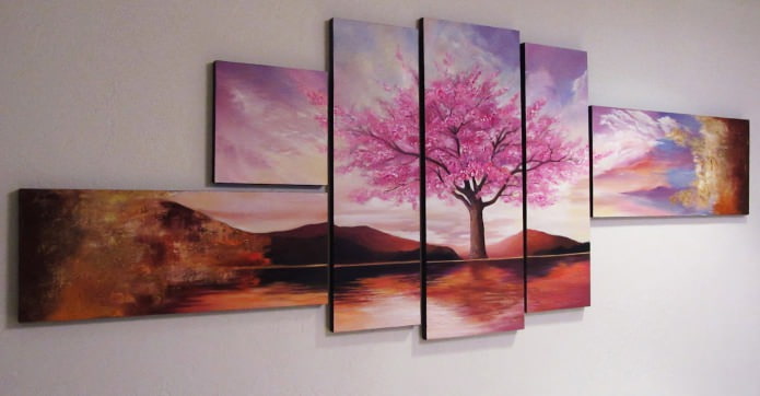 Peinture modulaire moderne avec une image d'arbre