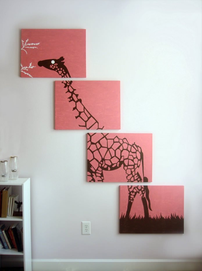 tableau modulaire avec l'image d'une girafe