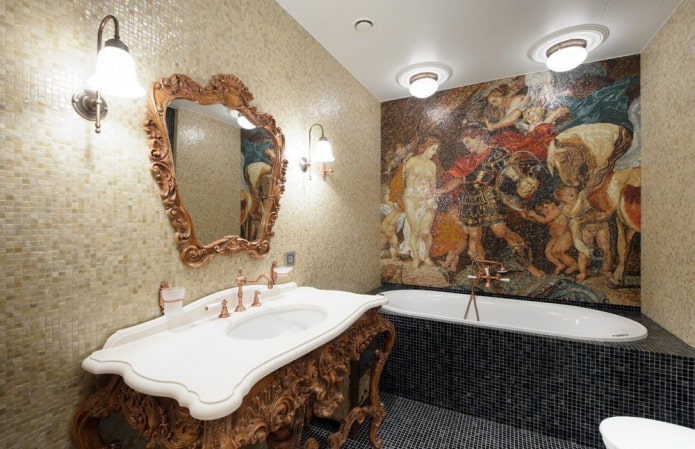 panneau de mosaïque dans la salle de bains
