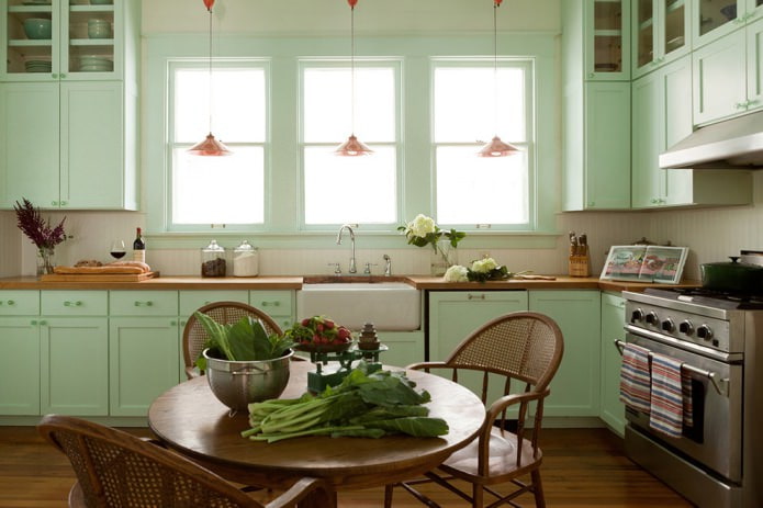 ensemble de cuisine menthe