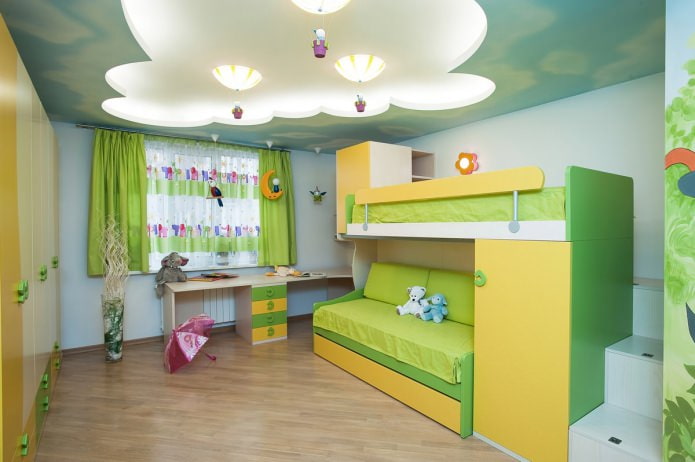 plafond tendu à l'intérieur d'une chambre d'enfant