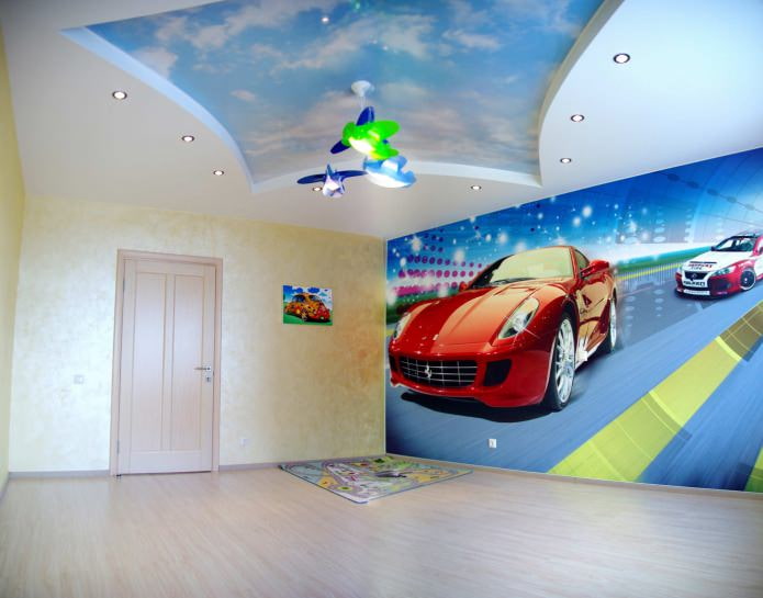 Plafond tendu avec impression photo dans la chambre d'enfant