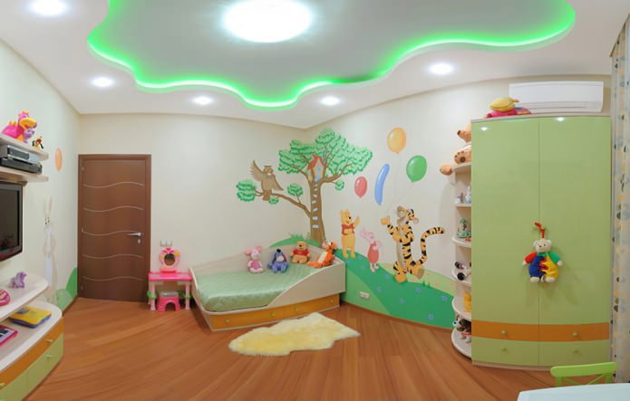stretch Plafond tendu vert de plain-pied dans une chambre d'enfant