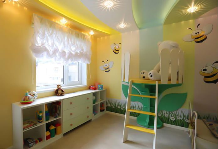 Plafond tendu à l'intérieur d'une chambre d'enfant