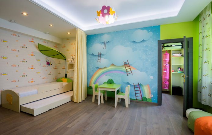 Plafond tendu dans la chambre d'enfant (éclairage)