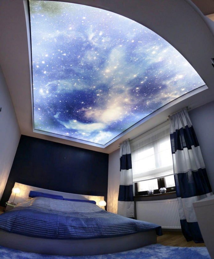 plafond avec une image d'espace dans la chambre