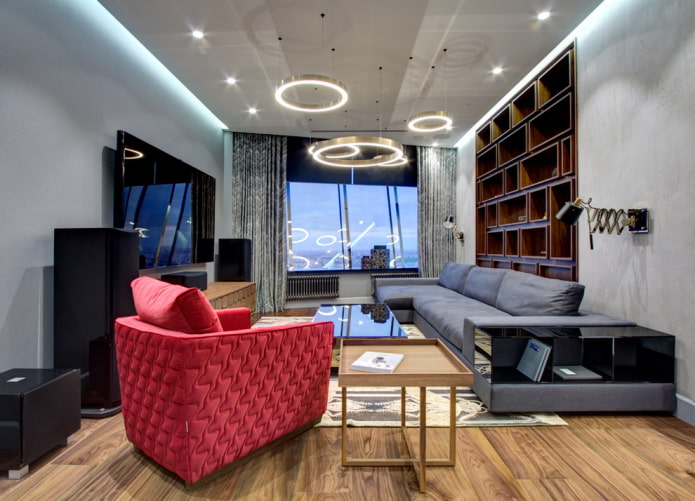 plafond tendu flottant dans le salon