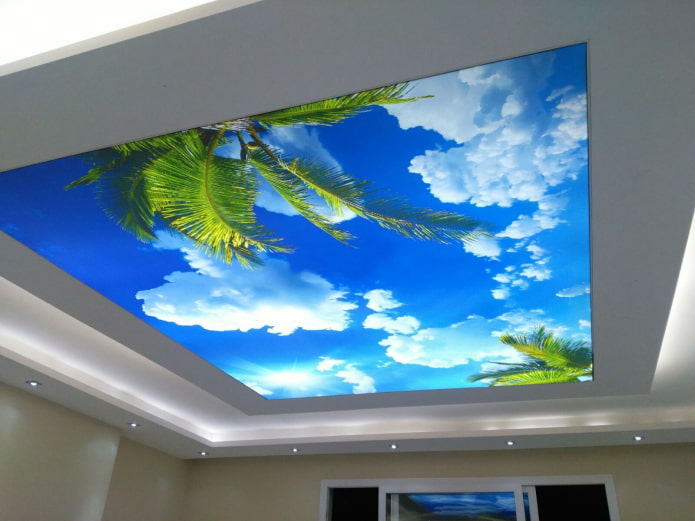 Plafond tendu avec impression photo en forme de ciel