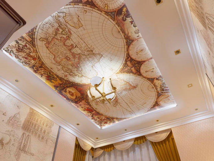Tissu tendu avec une image de carte du monde