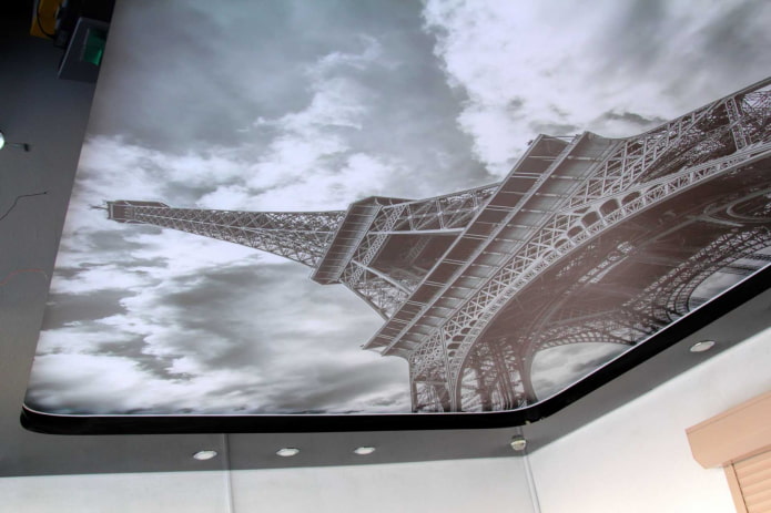 Plafond tendu noir et blanc avec impression photo
