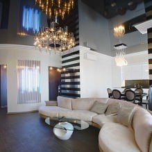 Plafonds tendus dans le salon : types, design, éclairage, 60 photos dans l'intérieur-2