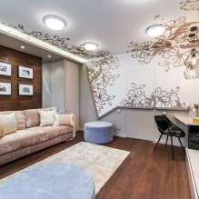 Plafonds tendus dans le salon : types, design, éclairage, 60 photos dans l'intérieur-0
