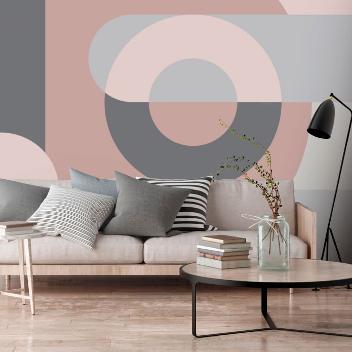 cercles gris-rose sur le mur
