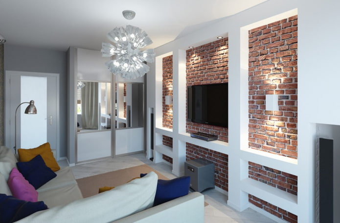 Téléviseur dans une niche avec rétroéclairage à l'intérieur