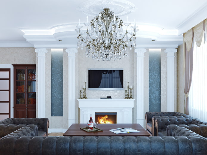 Téléviseur dans une niche dans un intérieur de style classique