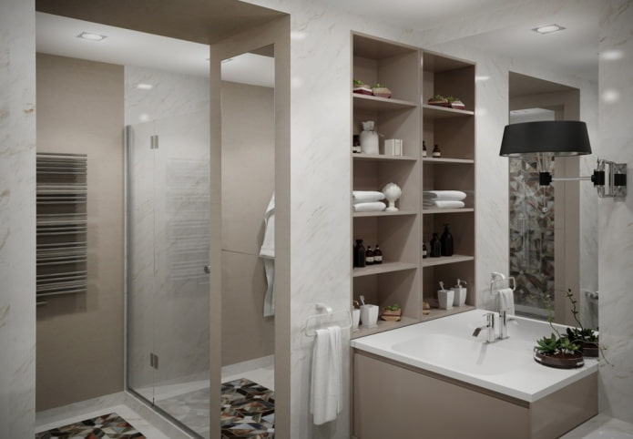 niche près du lavabo dans la salle de bain