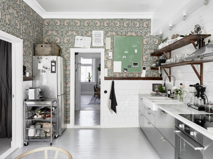 Papier peint dans la cuisine scandinave
