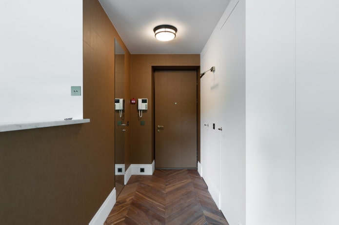 Papier peint marron dans un couloir de style minimaliste
