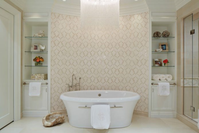 Papier peint beige à motifs pour la salle de bain
