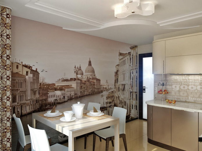 Papier peint beige avec image urbaine