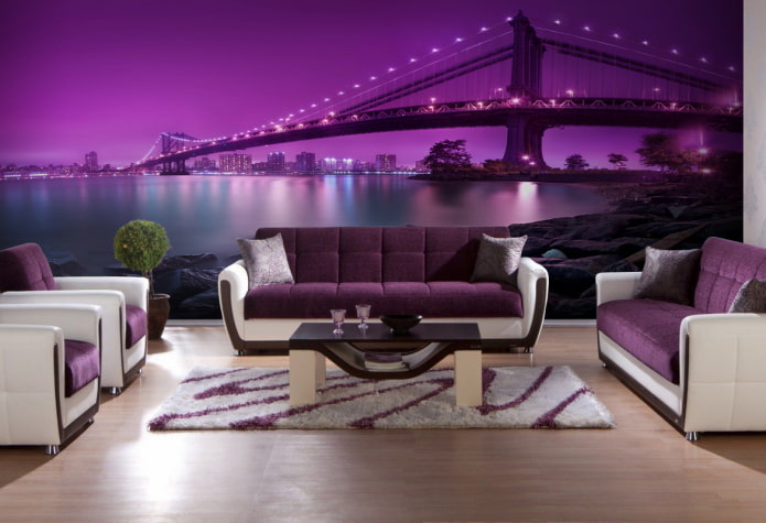 Papier peint lilas avec une image de ville à l'intérieur