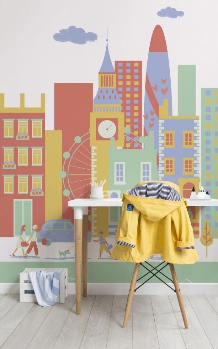Papier peint avec une ville peinte à l'intérieur